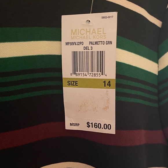 MICHAEL Michael Kors Striped Mini Dress - Black, Green, Burgundy - Picture 6 of 8